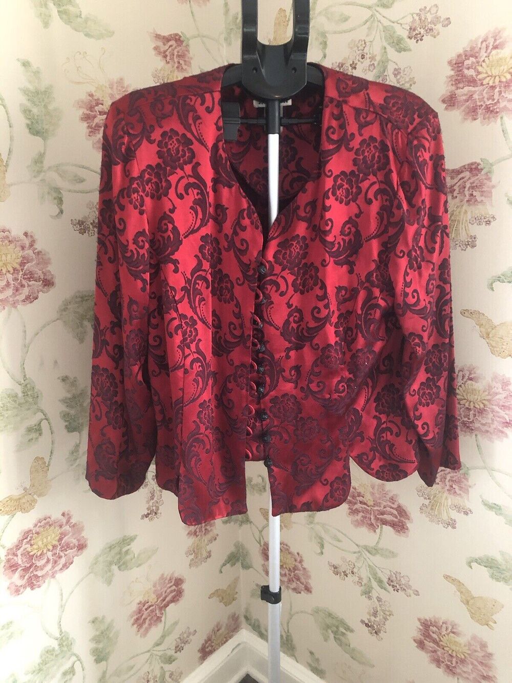 J.W. Treci Vintage Paisley Jacket Red And Black W/ Shoulder Pads 16W